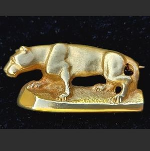 14k Yellow Gold Panther Cougar Brooch Pin-Designer Estate Jewelry 10.2gm